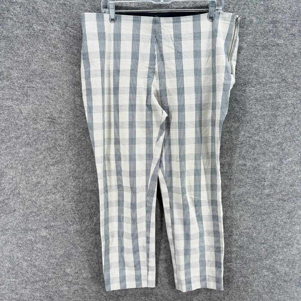A New Day Pants Women 14 White Plaid High Rise Chino Skinny Zipper Flat Front